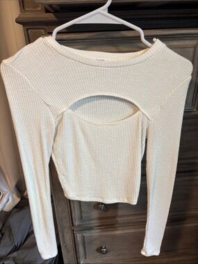 Cutout Ribbed Long-Sleeve Top in white